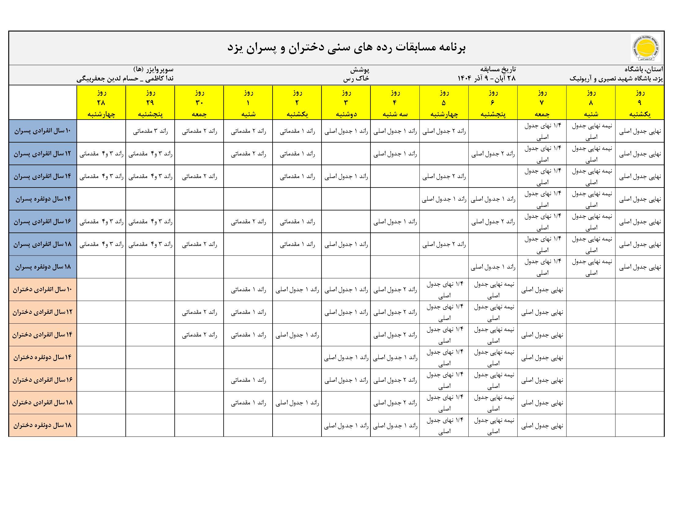 تصویر برنامه اولیه مسابقات <a href=